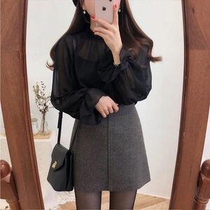 Black Sheer Ruffle Blouse